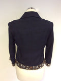 LK BENNETT DARK BLUE SILK BEADED JACKET SIZE 8