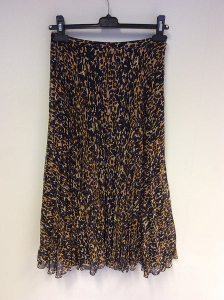 WHISTLES LEOPARD PRINT PLEATED CALF LENGTH SKIRT SIZE 10