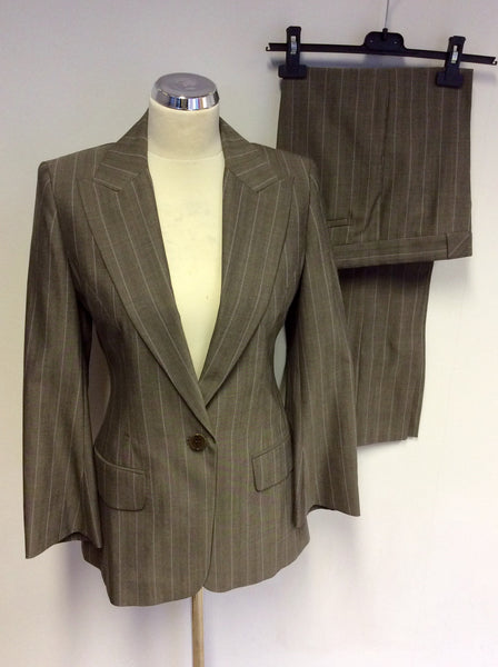 KAREN MILLEN GREY PINSTRIPE WOOL BLEND TROUSER SUIT SIZE 10