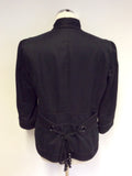 JAEGER BLACK COTTON & SILK TRIM 3/4 LENGTH SLEEVES JACKET SIZE 14