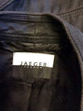 JAEGER BLACK COTTON & SILK TRIM 3/4 LENGTH SLEEVES JACKET SIZE 14