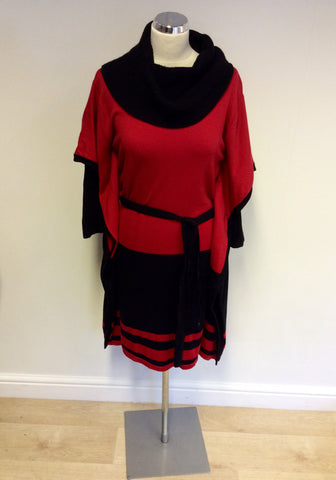 KAREN MILLEN BLACK & RED WOOL BLEND KNIT DRESS SIZE 4 UK 14/16