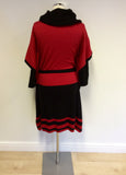 KAREN MILLEN BLACK & RED WOOL BLEND KNIT DRESS SIZE 4 UK 14/16