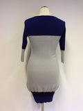 KAREN MILLEN BLUE,BLACK & GREY KNIT DRESS SIZE 2 UK 8/10