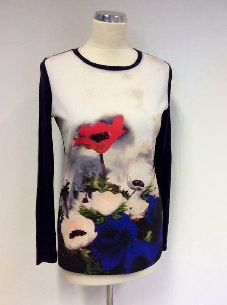 PAUL SMITH BLACK & PALE GREY FLORAL PRINT TOP SIZE S