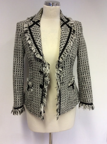 KAREN MILLEN BLACK & WHITE WEAVE JACKET SIZE 8