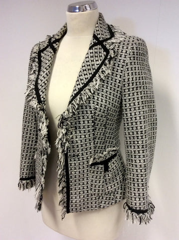 KAREN MILLEN BLACK & WHITE WEAVE JACKET SIZE 8