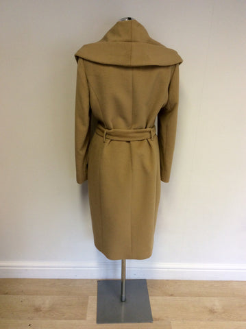 HOBBS CAMEL ANGORA & WOOL BELTED KNEE LENGTH COAT SIZE 12