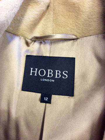 HOBBS CAMEL ANGORA & WOOL BELTED KNEE LENGTH COAT SIZE 12