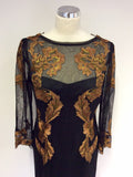 KAREN MILLEN BLACK & COPPER EMBROIDERED FLORAL DRESS SIZE 14