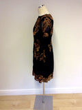 KAREN MILLEN BLACK & COPPER EMBROIDERED FLORAL DRESS SIZE 14