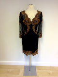 KAREN MILLEN BLACK & COPPER EMBROIDERED FLORAL DRESS SIZE 14