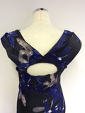 BRAND NEW KAREN MILLEN BLACK & BLUE FLORAL DRESS & MATCHING CLUTCH BAG SIZE 14