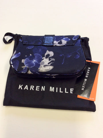 BRAND NEW KAREN MILLEN BLACK & BLUE FLORAL DRESS & MATCHING CLUTCH BAG SIZE 14