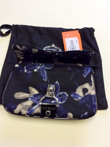 BRAND NEW KAREN MILLEN BLACK & BLUE FLORAL DRESS & MATCHING CLUTCH BAG SIZE 14