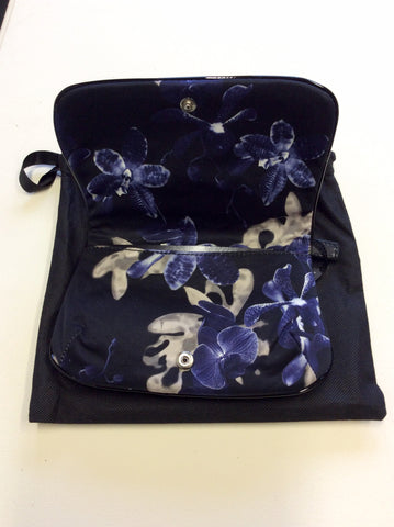 BRAND NEW KAREN MILLEN BLACK & BLUE FLORAL DRESS & MATCHING CLUTCH BAG SIZE 14