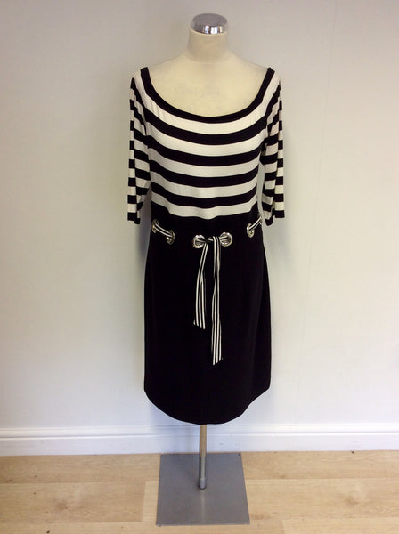 JOSEPH RIBKOFF BLACK & WHITE STRIPED TOP DRESS SIZE 16