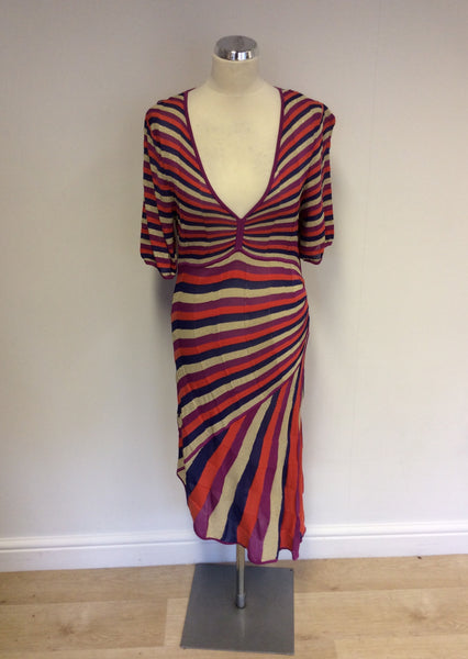 KAREN MILLEN STRIPED FINE KNIT DRESS SIZE 4 UK 14