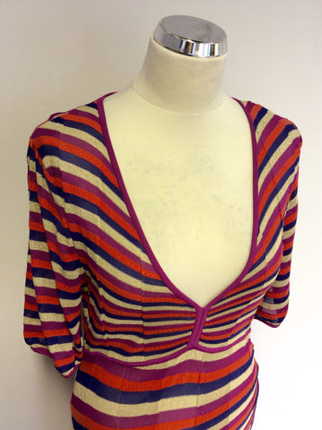 KAREN MILLEN STRIPED FINE KNIT DRESS SIZE 4 UK 14