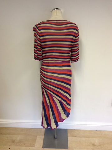 KAREN MILLEN STRIPED FINE KNIT DRESS SIZE 4 UK 14