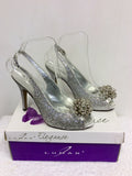 BRAND NEW LUNAR ELEGANCE SILVER PEEPTOE SLINGBACK HEELS SIZE 5/38