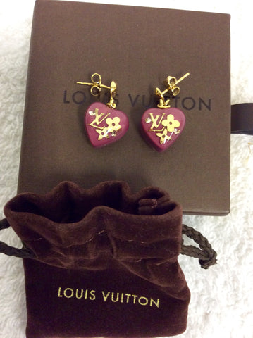 LOUIS VUITTON PINK HEART INCLUSION EARRINGS