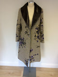 MULBERRY NATURAL WEAVE & PURPLE FLORAL LEATHER COLLAR BELTED COAT SIZE 10