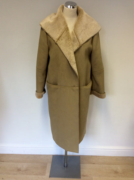 MARKS & SPENCER BEIGE FAUX SUEDE EFFECT COAT SIZE 12