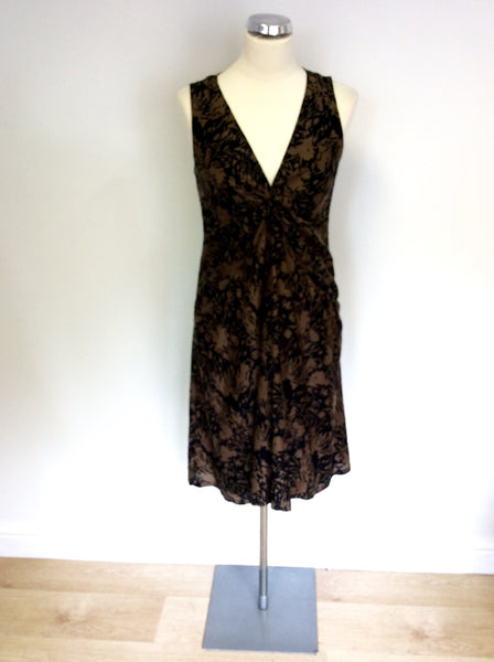 NICOLE FARHI BLACK & BROWN PRINT COTTON & SILK DRESS SIZE 8