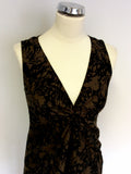 NICOLE FARHI BLACK & BROWN PRINT COTTON & SILK DRESS SIZE 8