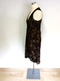 NICOLE FARHI BLACK & BROWN PRINT COTTON & SILK DRESS SIZE 8