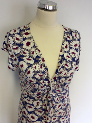 LK BENNETT BLUE,RED & WHITE FLORAL PRINT STRETCH JERSEY DRESS SIZE 12