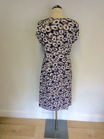 LK BENNETT BLUE,RED & WHITE FLORAL PRINT STRETCH JERSEY DRESS SIZE 12