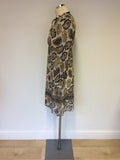 MULBERRY CREAM,BLACK & BROWN PRINT SILK DRESS SIZE 10