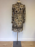 MULBERRY CREAM,BLACK & BROWN PRINT SILK DRESS SIZE 10