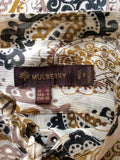 MULBERRY CREAM,BLACK & BROWN PRINT SILK DRESS SIZE 10