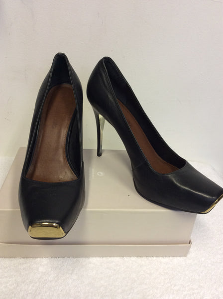 MODA IN PELLE BLACK LEATHER & GOLD TOE HEELS SIZE 7.5/41