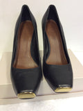 MODA IN PELLE BLACK LEATHER & GOLD TOE HEELS SIZE 7.5/41