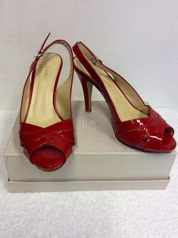 LK BENNETT RED PATENT LEATHER SLINGBACK HEELS SIZE 5/38