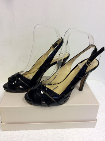 LK BENNETT BLACK PATENT LEATHER SLINGBACK HEELS SIZE 5/38