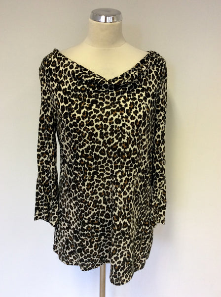 HOBBS LEOPARD PRINT SCOOP NECK 3/4 SLEEVE TOP SIZE L