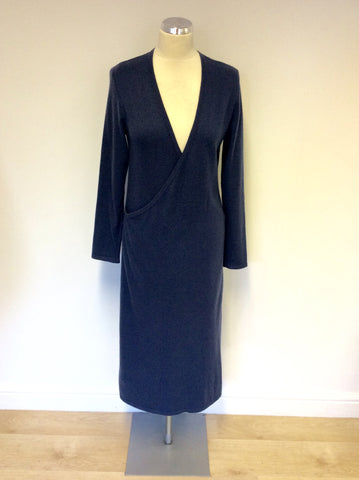 PURE COLLECTION INDIGO BLUE 100% CASHMERE WRAP DRESS SIZE 12