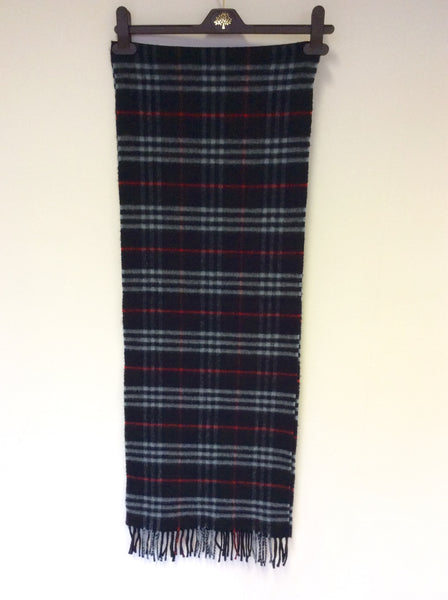 BURBERRY DARK BLUE CHECK LAMBSWOOL SCARF