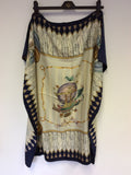 MULBERRY DARK BLUE,GOLD & IVORY HOT AIR BALLOON DESIGN SILK SCARF