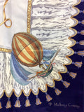 MULBERRY DARK BLUE,GOLD & IVORY HOT AIR BALLOON DESIGN SILK SCARF