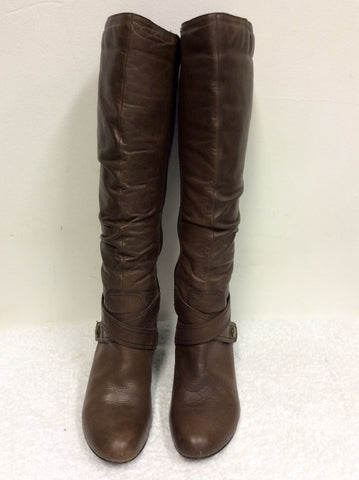 PIERRE CARDIN BROWN LEATHER KNEE LENGTH BOOTS SIZE 7/40