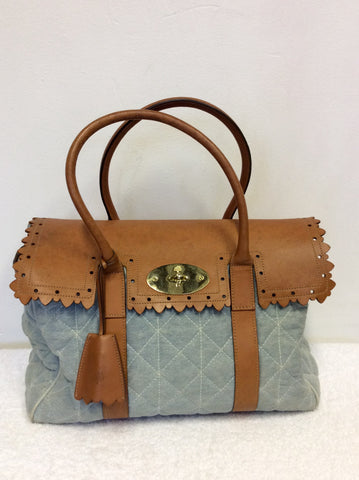 MULBERRY BAYSWATER TAN LEATHER & BLUE WASHED DENIM QUILTED BAG