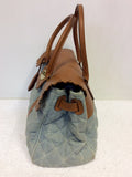 MULBERRY BAYSWATER TAN LEATHER & BLUE WASHED DENIM QUILTED BAG