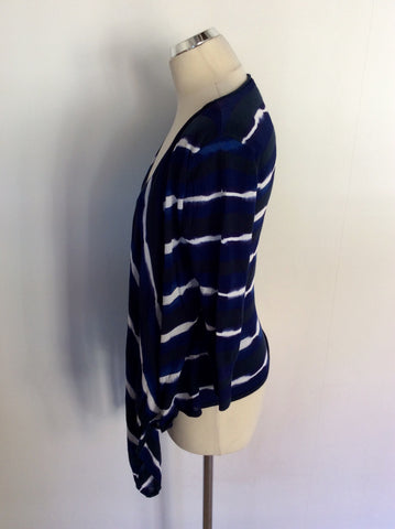 KAREN MILLEN BLUE & WHITE STRIPED CARDIGAN/TOP SIZE 3 UK 14/16