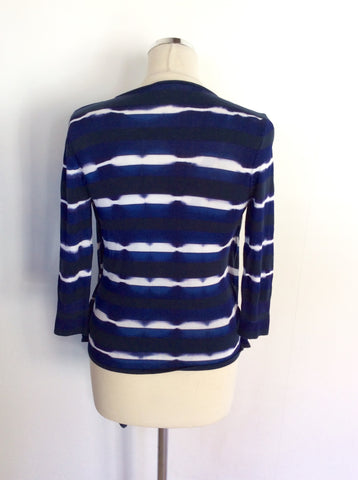 KAREN MILLEN BLUE & WHITE STRIPED CARDIGAN/TOP SIZE 3 UK 14/16